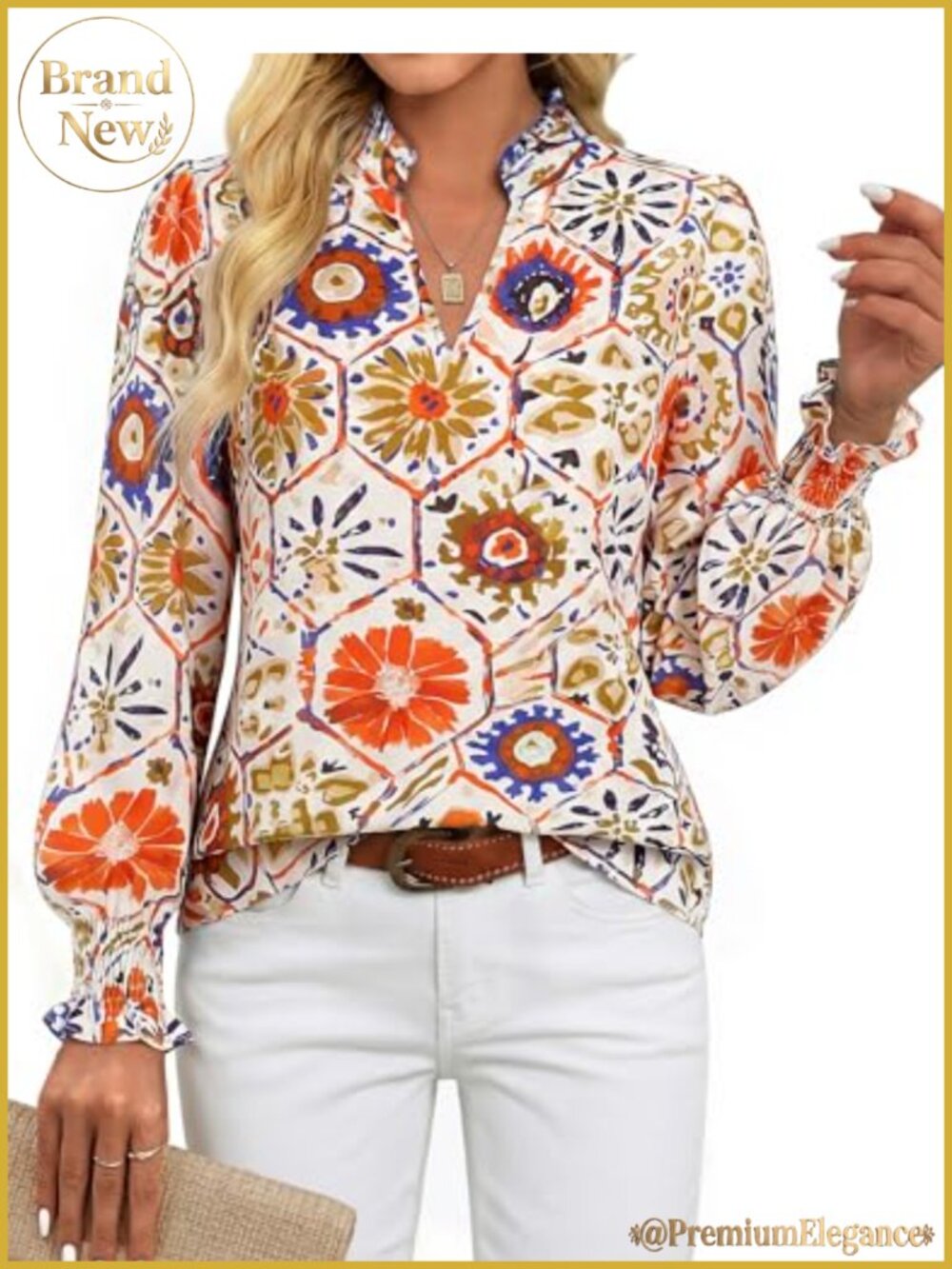 Floral V-Neck Puff Sleeve Chiffon Blouse Boho Office Casual Top